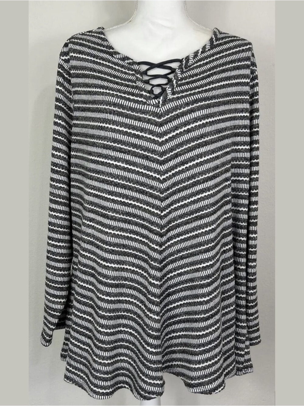 Avenue Plus Size Striped Lace-Up V-Neck Sweater Top Women's 22/24 NWT